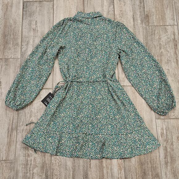 Lulus Dress Womens Size XS Totally Cute Time Green Floral Collared Wrap Mini NEW - Picture 12 of 15